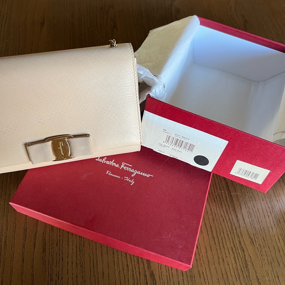 Salvatore Ferragamo light pink small crossbody bag with gold chain